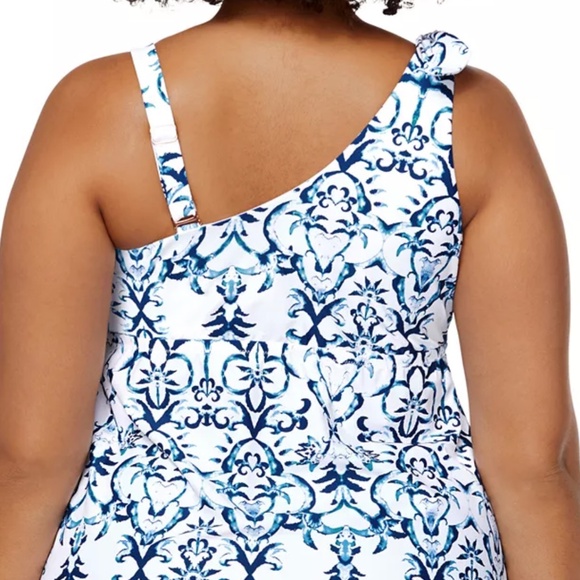 Raisins Curve Trendy Plus Size Marita Printed Tankini Top - Playita Navy/White - Picture 4 of 4